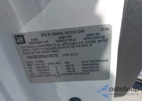 2009 GMC Acadia Slt-1 from USA, damaged, VIN 1GKER23D59J105215